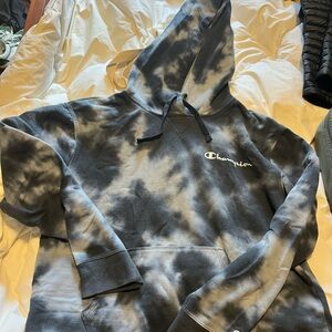 Champion Women’s Gray and Black Tie-Dye Hoodie